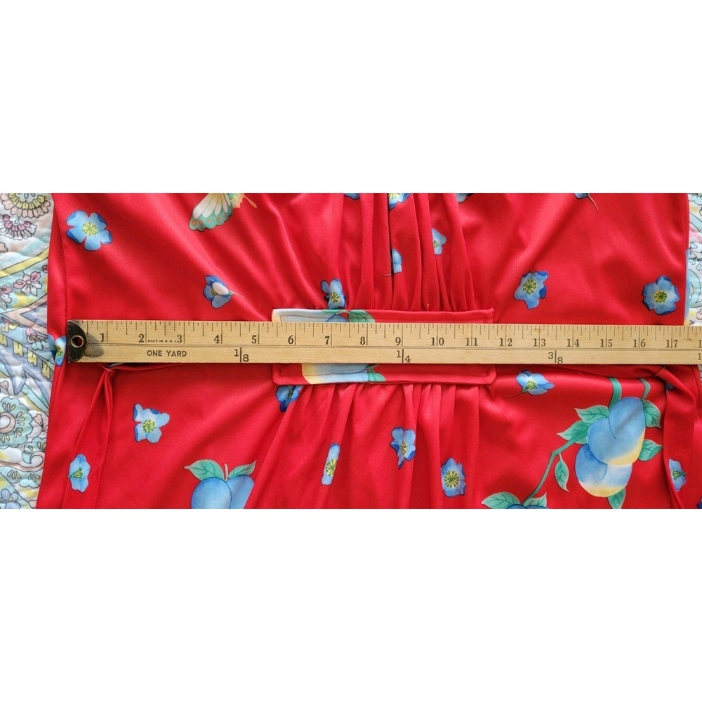 Vintage Red Fit N Flare Dress Size M Prairie Cottagecore Floral 70s Long Sleeve - Picture 9 of 12
